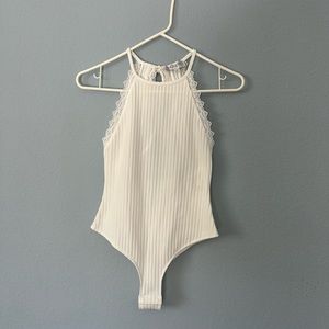White High-neck Bodysuit with Open Back